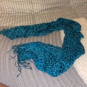 Long blue cheetah handmade scarf